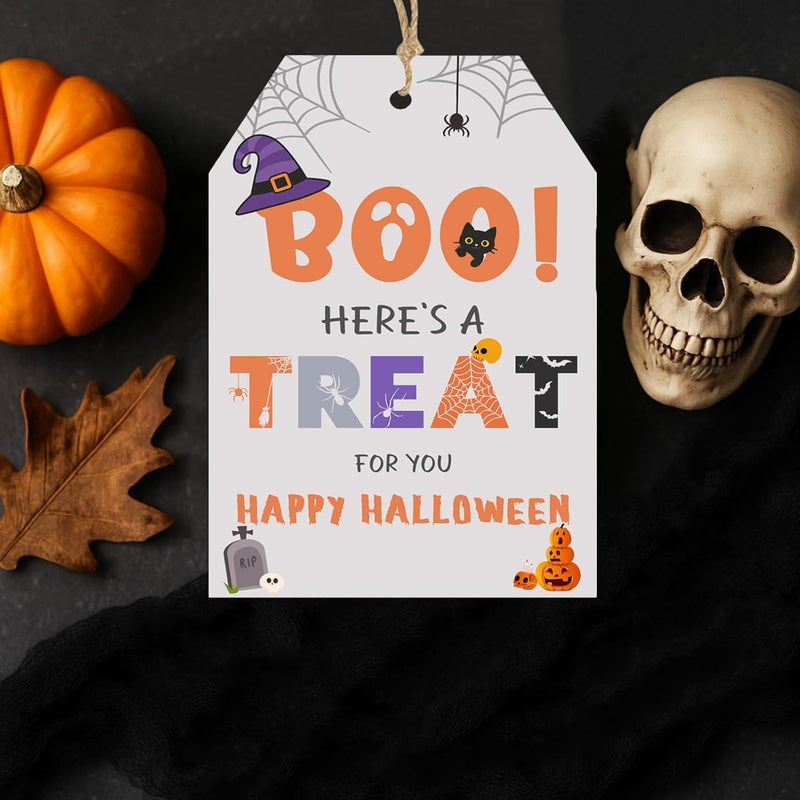 llyinglpdec 50PCS Halloween Paper Tags with String, 2.2"x3.3" Boo Treat Tags for Candy Bags, Pumpkin Cat Bat Design, Party Favor for Halloween Decorations - Image 5